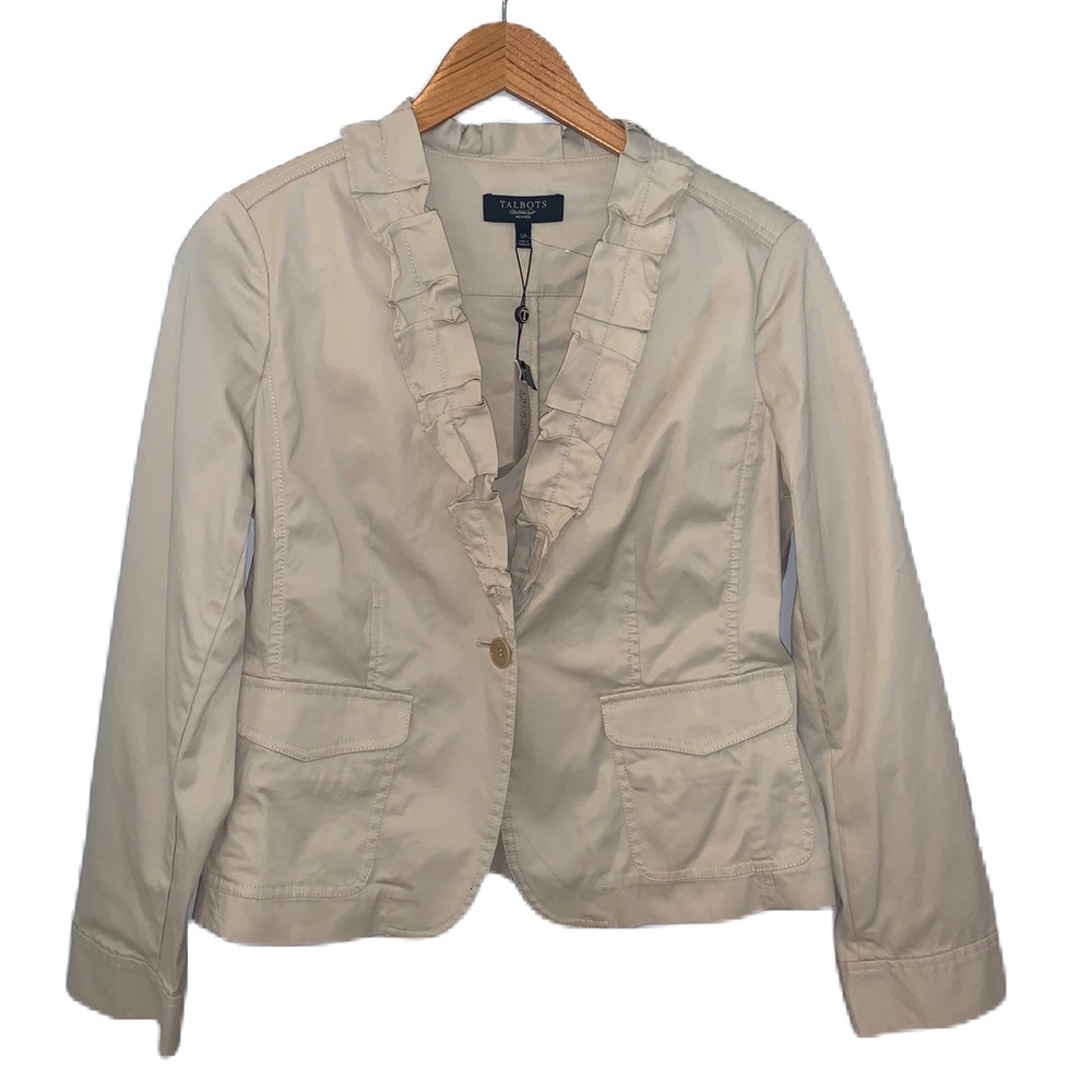 Talbots Grace Fit Ruffled One Button Cotton Khaki Jacket Size 12P